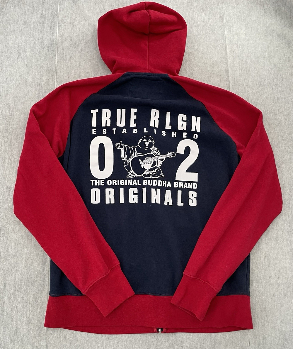 True Religion Sweater Adult XL Red Full Zip Hoodie Buddha Streetwear Mens Y2K